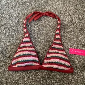 Xhilaration Crochet Striped Halter Tie Bikini Swim Top Size Medium